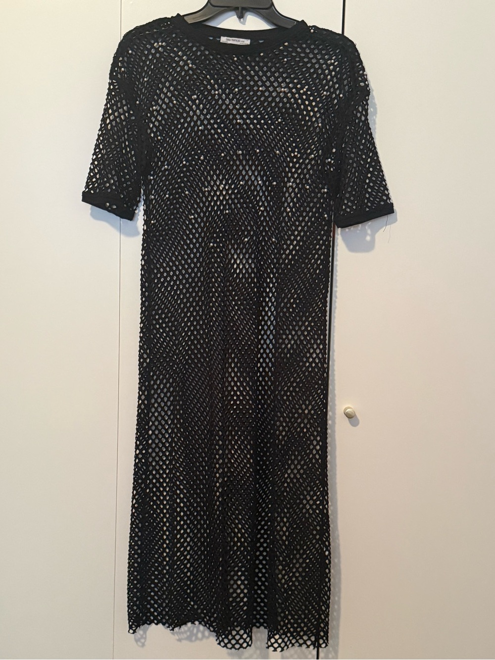 Zara Black Open-Knit Mesh Midi Swim Coverup